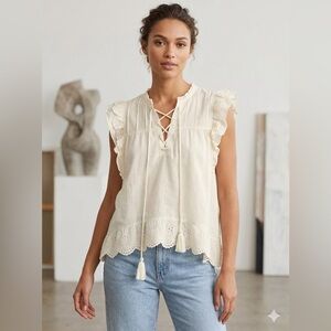 Steve Madden Ivory Lace-Up Ruffle Blouse